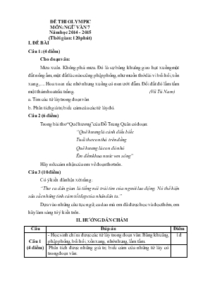 Đề thi Olympic môn Ngữ văn 7 năm học 2014 - 2015 (thời gian 120 phút)